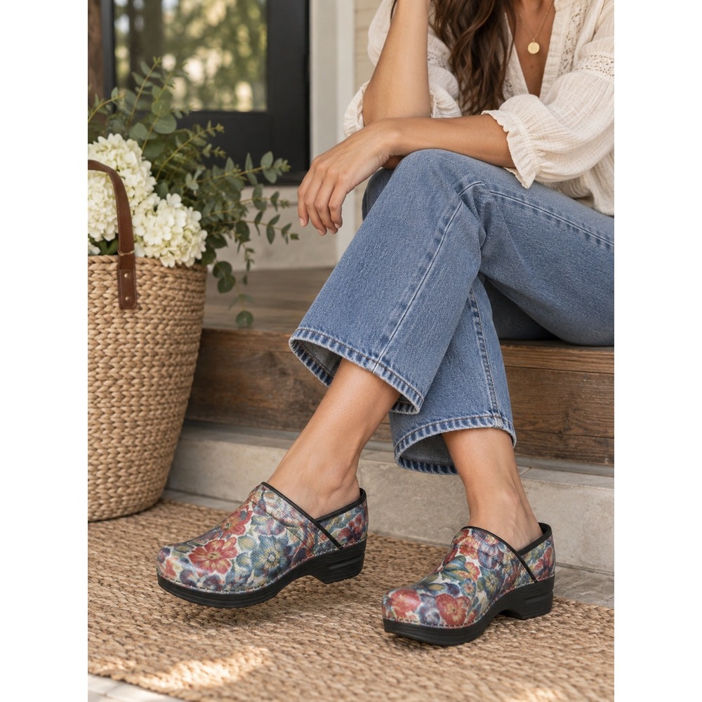 Dansko Floral Leather Professional Clogs Multicolor EU 38 US 7.5-8